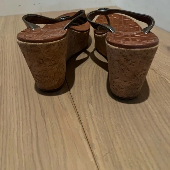 Tory Burch Thora Women's Silver Wedge Sandals - Picture 5 of 7